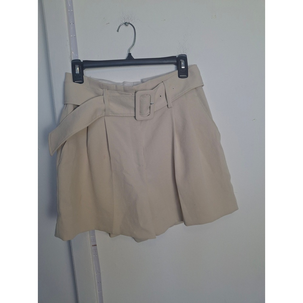 Sandro Paris Beige Belted High Waisted Pleated Shorts SFPSH00225 Size 38 US 6